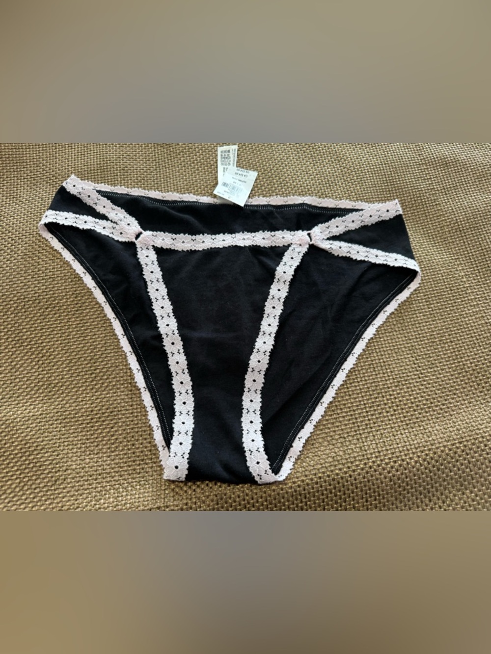 PINK Victoria's Secret Black Bikini Briefs with Light Pink Lace
